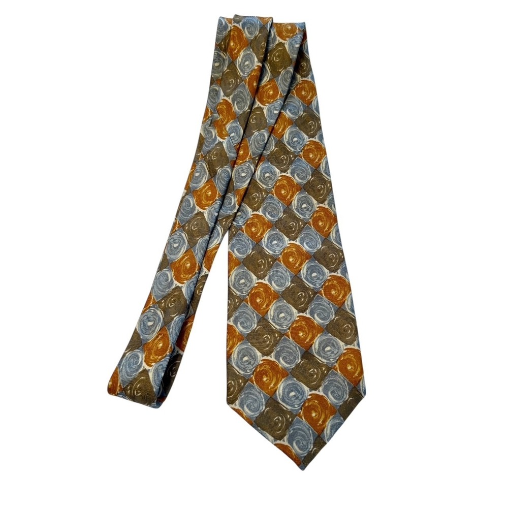 KURT‎ GEIGER PATTERNED 100% SILK TIE BROWN BLUE GOLD